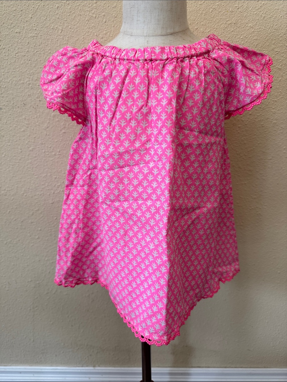 Mini Boden Girls Flutter Sleeve Hot Pink Tunic Top Size 6-7Y